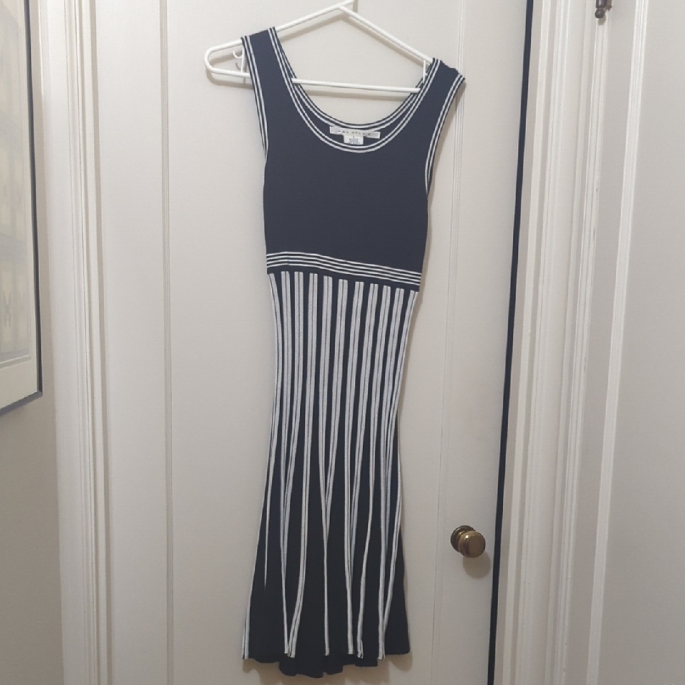 Elegant Black dress with slimming White vertical Stripes